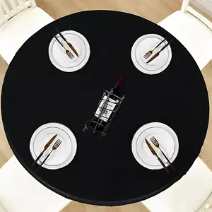 round Waterproof Table Cover Elastic Tablecloth Vinyl Fitted Table Cover Elastic - Picture 1 of 7