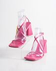 Zara Womens Hot Pink Leather Square Sandals Strappy Block Heels US 8 EU 39 NWT