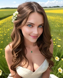 8x10 Foto Kunstdruck Wunderschöne Frau Vollbusig Blauäugig Schönes Mädchen Kunstwerk Bild - Bild 1 von 2