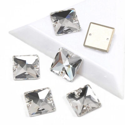 K9 Crystal Clear Glass Square Sew ON Rhinestones Flat Back Sewing Beads Craft - Image 1 of 4