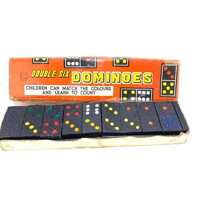 Vintage Full Set Double Six Children’s Coloured Spots Dominoes - Image 1 of 4