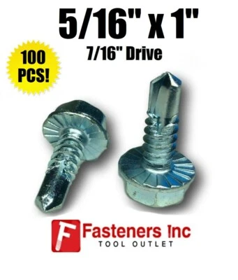 REDDING FASTENERS (QTY 100) 5/16" X 1" Hex Washer Head Self Drilling Tek Serrated Screw 7/16" Dr.
