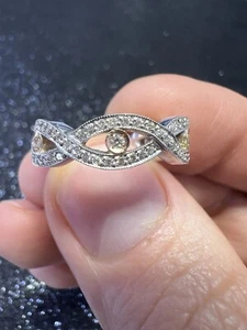 14K Two Tone Gold Braided Art Deco Diamond Eternity Band Size 8 - Picture 1 of 5