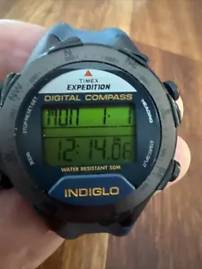 Timex DIGITAL COMPASS EXPEDITION INDIGLO VINTAGE WATCH New Battery - Picture 1 of 7