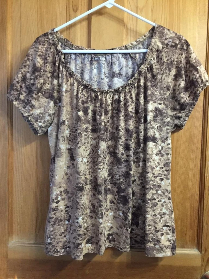 Blusa tipo pulóver tejido manga corta estampado tostado/marrón XL St John's Bay para mujer Foto 1 de 1