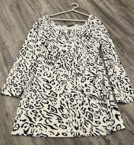 NWT Bloom Chic Women’s White Black Animal Print LA Scooped Neck A-Line Dress 3XL - Picture 1 of 13
