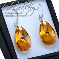 925 Sterling Silver Earrings Crystals from Swarovski® 22mm Pear Topaz AB