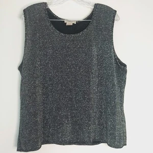 Notations Silber Shirt 1X Ärmellos Top Strick Metallic Garn - Bild 1 von 6