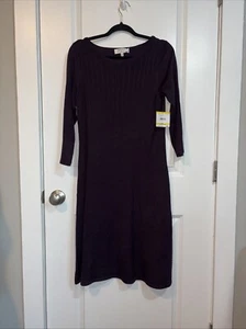 Kasper NWT Sweater Dress Size M Tuscan Wine Midi Cable Knit Neckline - Picture 1 of 7
