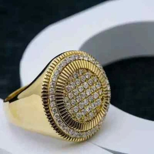 2Ct Round Cut Real Moissanite Cluster Men's Wedding Ring 14K Yellow Gold Plated - Picture 1 of 7