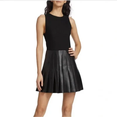 Alice + Olivia Women’s Chara Vegan Leather Pleated Mini Dress Black Size 8 - Image 1 of 4