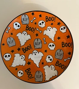 Eli + Ana Melton Ghost Boo 10.75” Dinner Plate Set of 4 HALLOWEEN Ceramic NEW - Picture 1 of 5