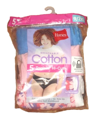 NEW Hanes 5 Pair Breathable Cotton Tagless Hi-Cut Panty Junior's Size 9/2XL - Image 1 of 2