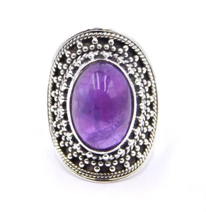 8.60 GM 925 Argento Sterling Naturale Ametista Cab Gemma Nepali Misura Anello - Foto 1 di 9