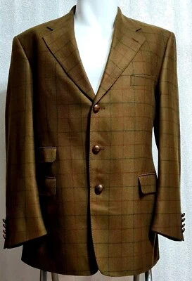 PIERRE CARDIN Chaqueta Clásica Elegante Lana Virgen a Cuadros/Botones de Cuero/XL Foto 1 de 4