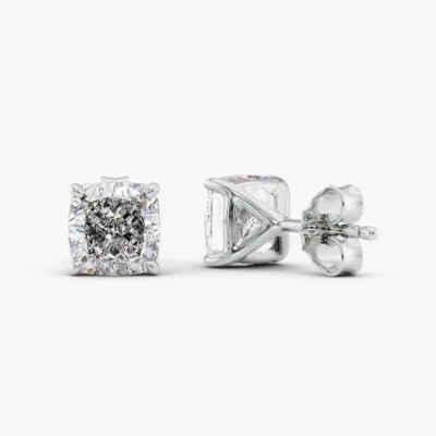 14K White Gold Earrings 2 Carat IGI Lab Grown Cushion Cut Diamond Stud 4 Prong - Image 1 of 4