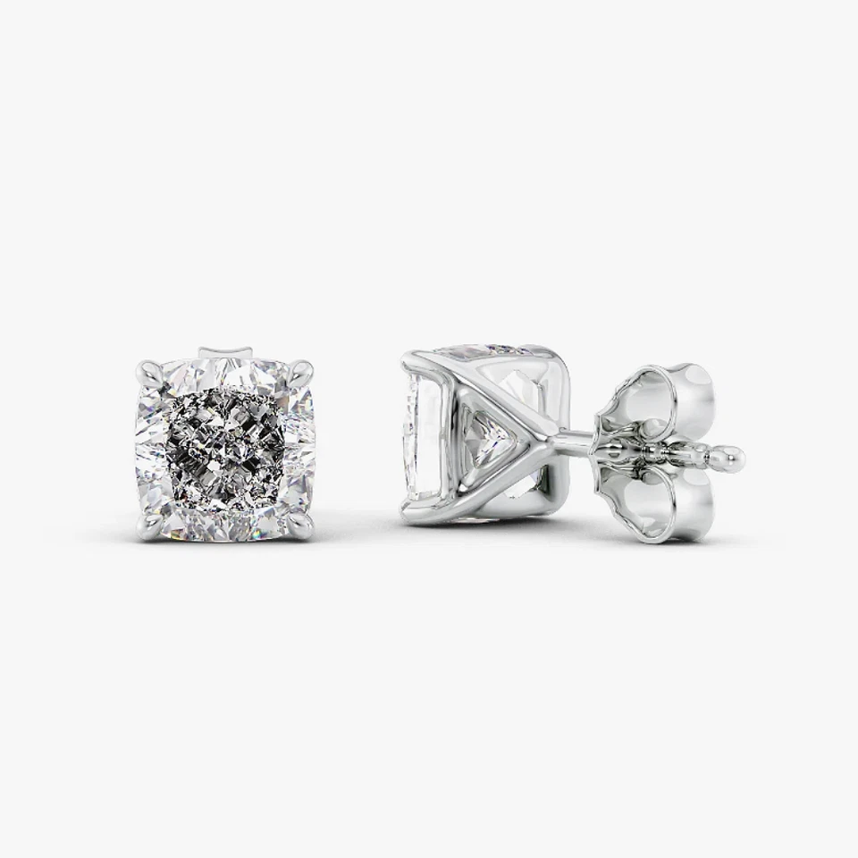 Platinum Earring 2 Carat IGI Lab Created Cushion Diamond Stud Fine PT950 E F VS - Image 1 of 4
