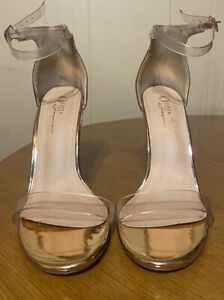 Olivia Ferguson Rose Gold Heels With Clear Straps | Size 8 Women’s