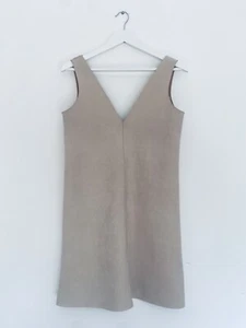 ZARA Womens Beige Faux Suede Sleeveless V-Neck Mini Dress, Size M, EUC - Picture 1 of 12