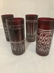 4 Rubin Gehäuse Schnitt 2 Durchsichtig Highball Gläser Becher Kühler Böhmisches Kristall ECU!! - Bild 1 von 8