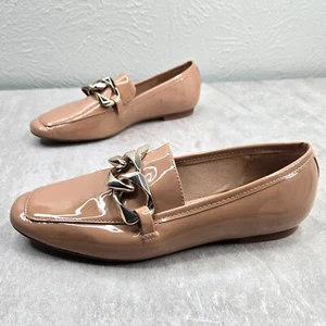 Carvela Chain Loafers 6 Tan Patent Leather Square Toe Flat Preppy Dress Shoes - Picture 1 of 13
