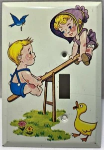Vintage Kids on Teeter Totter Seesaw Light Switch Cover Plate Child Nursery - Picture 1 of 5