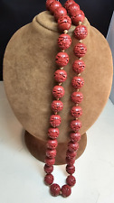 Vintage  26"L Sterling Silver Chinese Export Genuine Rust Cinnabar Bead Necklace
