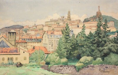 Léon Eugène Lambert (1865-1936) signiertes Aquarell Stadtansicht Le Puy-en-Velay - Bild 1 von 4