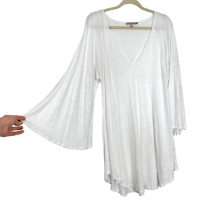 Calypso St Barth Linen Long Bell Sleeve Mini Dress Flowy Relaxed Tunic XS Womens