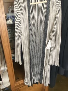 CHICOS TRAVELERS Long Striped Cardigan lightweight metallic thread SIZE XXL - Picture 1 of 6