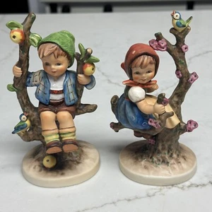 Vintage Hummel Goebel Apple Tree Girl and Boy TMK6 141 3/0 & 142 3/0 Signed - Picture 1 of 7