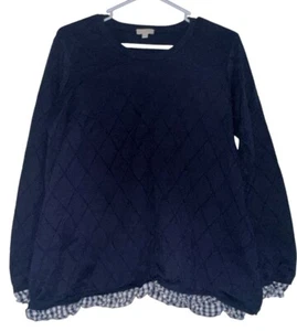 Maglione Talbots Diamond maglia effetto strati cotone taglia 1X blu navy check - Foto 1 di 6