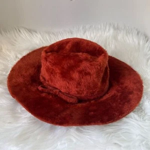 Sombrero de ala ancha de terciopelo rojo oxidado vintage hecho en Italia para archivos - Imagen 1 de 7