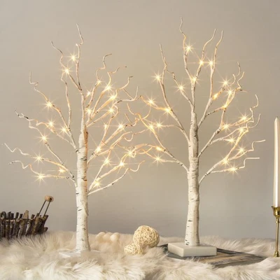 Vanthylit White Birch Tree with LED Lights - Set of 2, Tabletop Tree with Tim... - Image 1 of 4