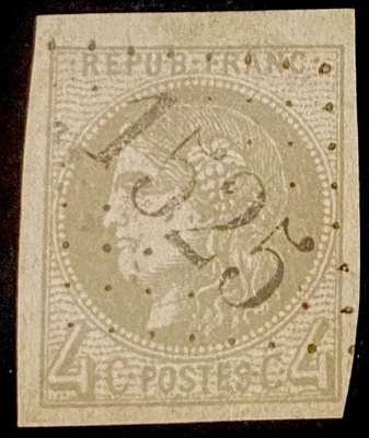 Estampilla francesa vintage Yvert #41B Ceres 4c gris F usada Burdeos firmada BV Foto 1 de 4
