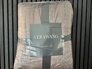 Vera Wang Linear Stitch Velvet 3-Pc King Quilt Set Plum Brown $330 - Picture 1 of 4