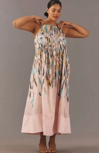 Anthropologie Midi Dress Women Floral High Neck Pleated Preppy Vacay Size XL NWT - Picture 1 of 16