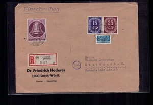 Carta federal franqueo mixto carta certificada Lorch n. Stuttgart 1951 - Imagen 1 de 2