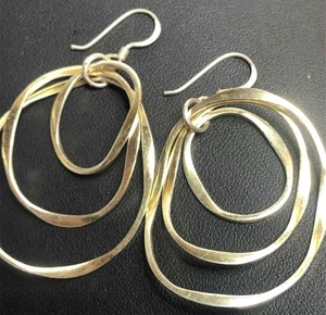 7595 Sterling silver / Vermeil CW 925 Hammered circle earring 7.5 grams - Picture 1 of 2