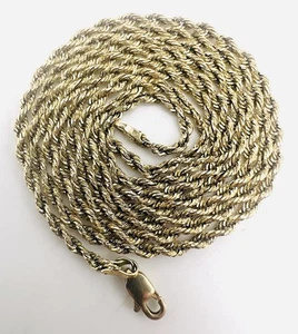 14k Solid Yellow Gold Diamond Cut Rope Chain 26.5” Necklace Lobster Clasp 3.1g - Picture 1 of 12