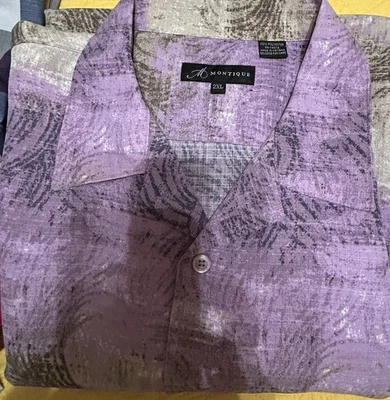 Monique Men’s Short Sleeve Lavender/Tan 2XL Shirt - Image 1 of 4