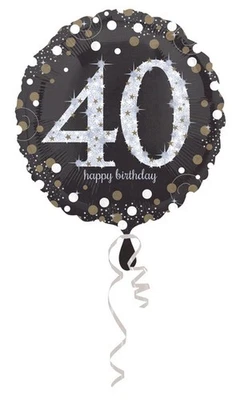 Palloncino foil mylar 40 ANNI colore NERO e ARGENTO con stampa olografica - 43 c - Immagine 1 di 2