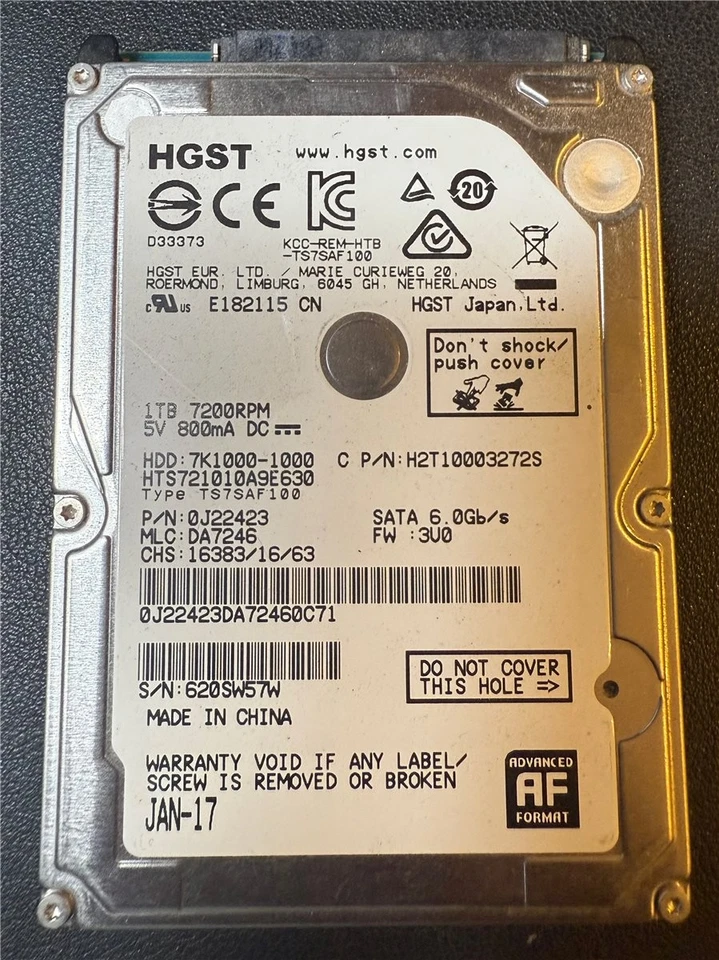 HGST, 1TB, 7K1000-1000, HTS721010A9E630, S/N: 620SW57W, SATA HDD - Bild 1 von 1