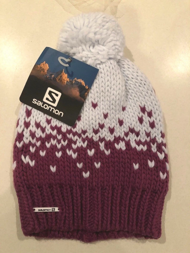 NWT Salomon "PEARL BEANIE" Women's One Size Beanie White/Aster Purple - Image 1 of 1