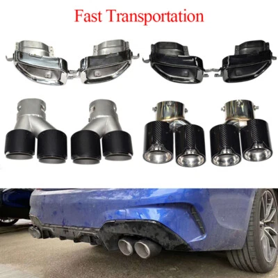 For BMW 3 Series 330 335 340 Carbon Fiber Car Exhaust Tail Pipes Dual End Tips - Image 1 of 4