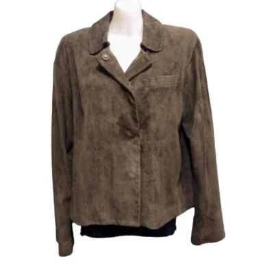 Talbots Snap Front Suede Jacket, Dark Olive, Size 10 - Image 1 of 4