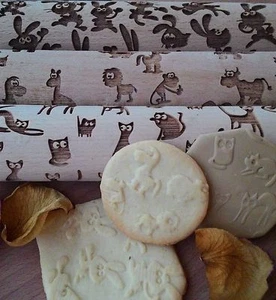 Embossing Wooden Rolling Pin, Laser Engraved Children Animals Style Set 3 pcs - Picture 1 of 1