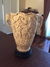 VINTAGE CARVED WHITE RESIN BONE CELLULOID DESIGN VASE