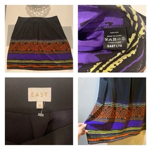 EAST Pretty vintage Boho Black Multi 100% Silk Short Skirt Size UK 18 NWOT - Picture 1 of 13