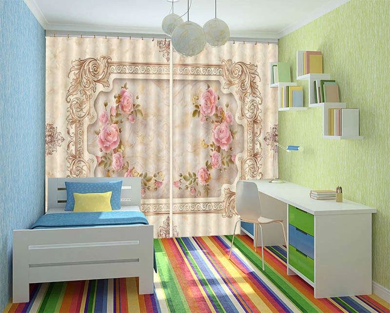 Noble Pink Garland 3D Curtain Blockout Photo Print Curtains Drape Fabric Window - Image 1 of 4